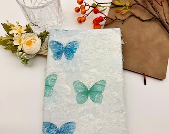 Vintage Morandi Blue Green Butterfly Book Cover|Embroidered with Tassel Texture|Fabric Dust Jacket|Book Pouch|Protector|Book Sleeve|Bookmark