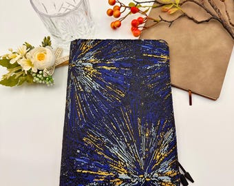 Blue Firework Woolen Jacquard Raised Embossed Embroidery Book Cover|Fabric Dust Jacket|Bible Cover|Book Pouch|Protector|Book Sleeve|Bookmark