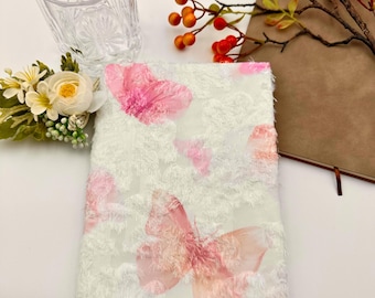 Vintage Morandi Pink Butterfly Book Cover|Embroidered with Tassel Texture|Fabric Dust Jacket|Pouch|Protector|Book Sleeve|Bookmark