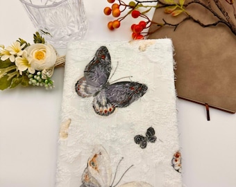 Vintage Japan Butterfly Embroidery Book Cover|Embroidered with Tassel Texture|Fabric Dust Jacket|Pouch|Protector|Book Sleeve|Bookmark