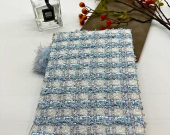 Blue & White Tweed Tassel Embroidery Book Cover|Fabric Dust Jacket|Bible Cover|Book Pouch|Book Protector|Book Sleeve|Bookmark