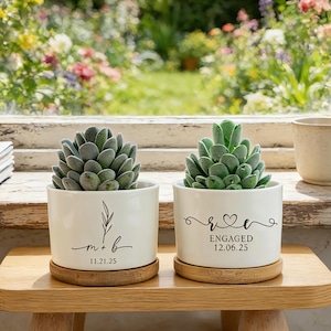 Gepersonaliseerde bloempot voor stel, keramische draagbare plantenbak, aangepaste plantenbak verlovingscadeau, huwelijkscadeau, bruidsdouchecadeau, cadeau voor pasgetrouwde