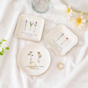 Friendship Ring Dish,Personalized Birth Flower Jewelry Dish,Gift for Friend,Birthday Party Gift,&quot;If Friend Were Flower I&#39;d Pick You&quot;