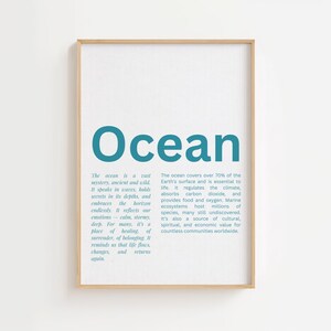 Ocean Printable Poster – Minimalist Modern Blue Gradient Digital Download Wall Art with Fluid Quote for Calm, Depth & Natural Peaceful Decor