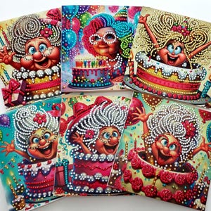 Karte mit Wow-Effekt!! Handgefertigte Diamond Painting Happy Birthday - Geburtstagskarte mit Umschlag