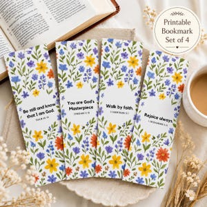 Printable Christian Bookmark Set of 4 – Floral Bible Verse Bookmarks PDF Download