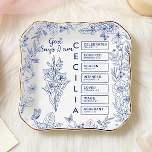 Plato personalizado para joyas cristianas con versículos bíblicos, Dios dice Yo soy Toile de Jouy