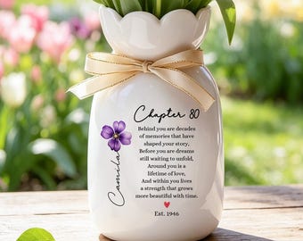 80th Birthday Gift For Women,Personalized 80th Birthday Flower Vase,Chapter 80 Vase,Birth Month Flower Gift For Grandma,Chapter Eighty Gift