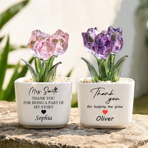 Custom Glass Tulip Flower Pot For Teacher,Thank You Gift,Teacher Appreciation Gift From Students,Glass Flower Desk Decor,Graduation Gift