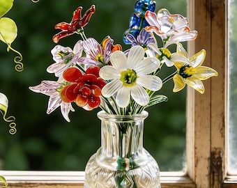 Ramo de flores de cristal hechas a mano para el mes de nacimiento, flor de cristal personalizada con jarrón, mini regalo de flores de nacimiento para mamá, regalo del Día de la Madre para ella.