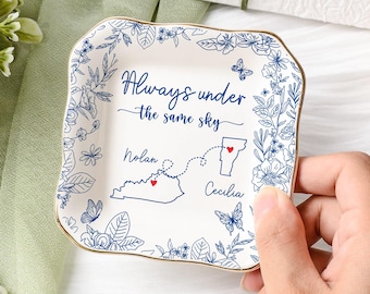 Personalized Ceramic Jewelry Dish, Long Distance Friendship Gift