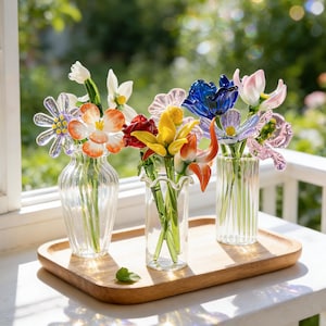 Handmade Glass Birth Flowers Bouquet,Personalized Birth Month Glass Flower With Vase,Mini Glass Birth Flower Gift,Thank You Teacher Gifts