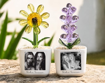 Aangepaste bestie foto glazen bloempot, mini handgeblazen glazen bureaudecor, fotocadeaus voor beste vriend, voorstel bruidsmeisje, huwelijkscadeau