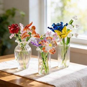 Glass Birth Month Flower,Hand Blown Birth Flower Gift,Glass Flower Bouquet,Personalized Mother's Day Gift,Birthday Gift For Mum,Grandma Gift