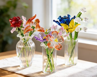 Glass Birth Month Flower,Hand Blown Birth Flower Gift,Glass Flower Bouquet,Personalized Mother's Day Gift,Birthday Gift For Mum,Grandma Gift