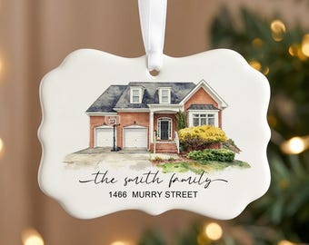 First Christmas in New Home Ornament,Watercolor House Portrait Christmas Ornament,First Home Gift For Family,Housewarming Gift,Xmas Gift