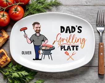 Dad's Photo Grilling Plate,Personalized Father's Day Gift,Serving Tray Platter,BBQ Gift For Dad Grandpa,Grill Master Daddy Birthday Gifts