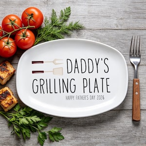 Dad's Grilling Plate,Personalized Serving Tray Platter,Father's Day Gift From Kids,BBQ Lover Gift For Dad,Grill Master Daddy Birthday Gifts