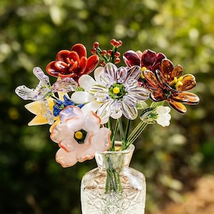 Handmade Glass Birth Flowers Bouquet,Personalized Birth Month Glass Flower With Vase,Mini Birth Flower Gift For Her,Teacher Appreciation image 10