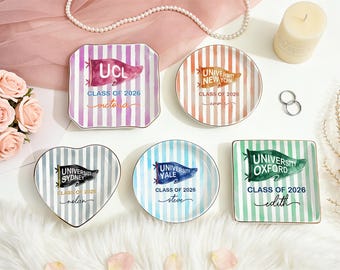 Custom School Pennant Flag Ring Dish,Personalized Graduation Jewelry Dish,Class of 2026,College University Graduation Gifts For Her