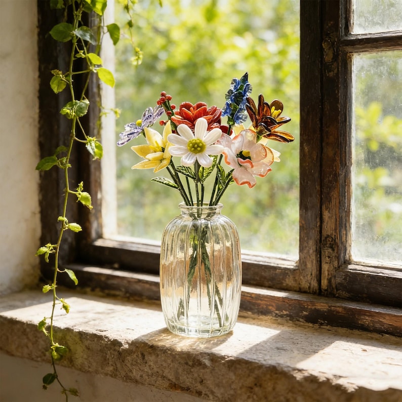 Handmade Glass Birth Flowers Bouquet,Personalized Birth Month Glass Flower With Vase,Mini Birth Flower Gift For Her,Teacher Appreciation image 12