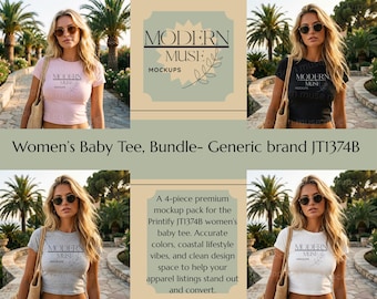 Maqueta de camiseta de bebé / Printify JT1374B, Estilo de vida costero (paquete de 4)