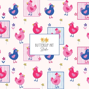 Funky Chicken Pattern Design; Seamless Nursery Art for Crafts Fabric (Digital Download) Commercial Use