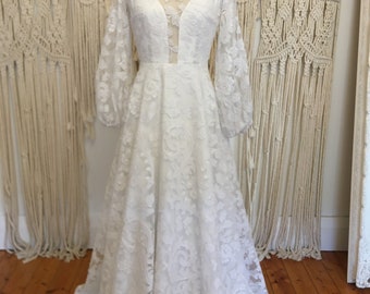 SAMPLE SALE - Poet - Vintage French Tambour lace ethical cotton wedding dress XS