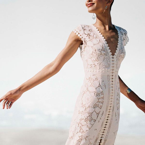 STARDUST vintage Quaker kanten katoenen ethische trouwjurk