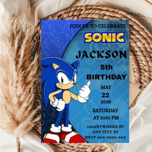 Invitation d'anniversaire de Sonic The Hedgehog, carte d'anniversaire Sonic modifiable, invitation de fête numérique Sonic, invitation de téléphone à thème Sonic, Sonic imprimable.