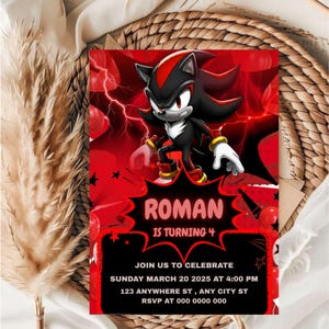 Convite editável para festa de aniversário do Sonic, convite para festa do Sonic, convite digital para festa do Sonic, convite para celular do Super Sonic, convite para impressão do Sonic.