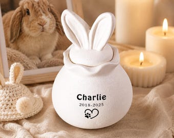 Personalized Ceramic Rabbit Memorial Urn | Custom Pet Ashes Keepsake, Sympathy Gift