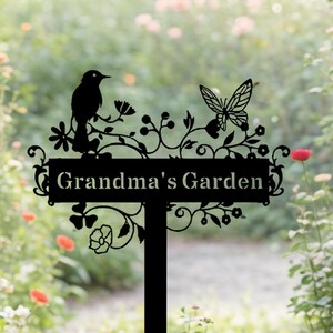 Custom Metal Garden Sign: Bird & Butterfly Flower Decor
