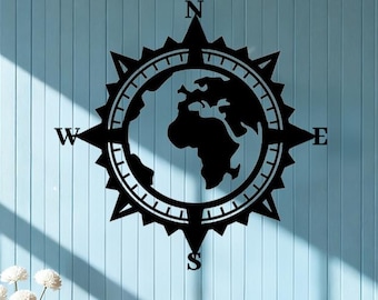 Compass Globe Metal Wall Art,Nautical Adventure Decor,for Travel Lovers or Home Office,Compass Rose Wall Art,Beach House Decor