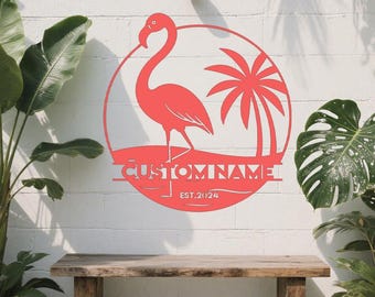 Custom Metal Flamingo Sign, Personalized Flamingo Sign, Beach House Decor, Pool Sign, Lake House Sign, Housewarming Gift,Personalized Gift