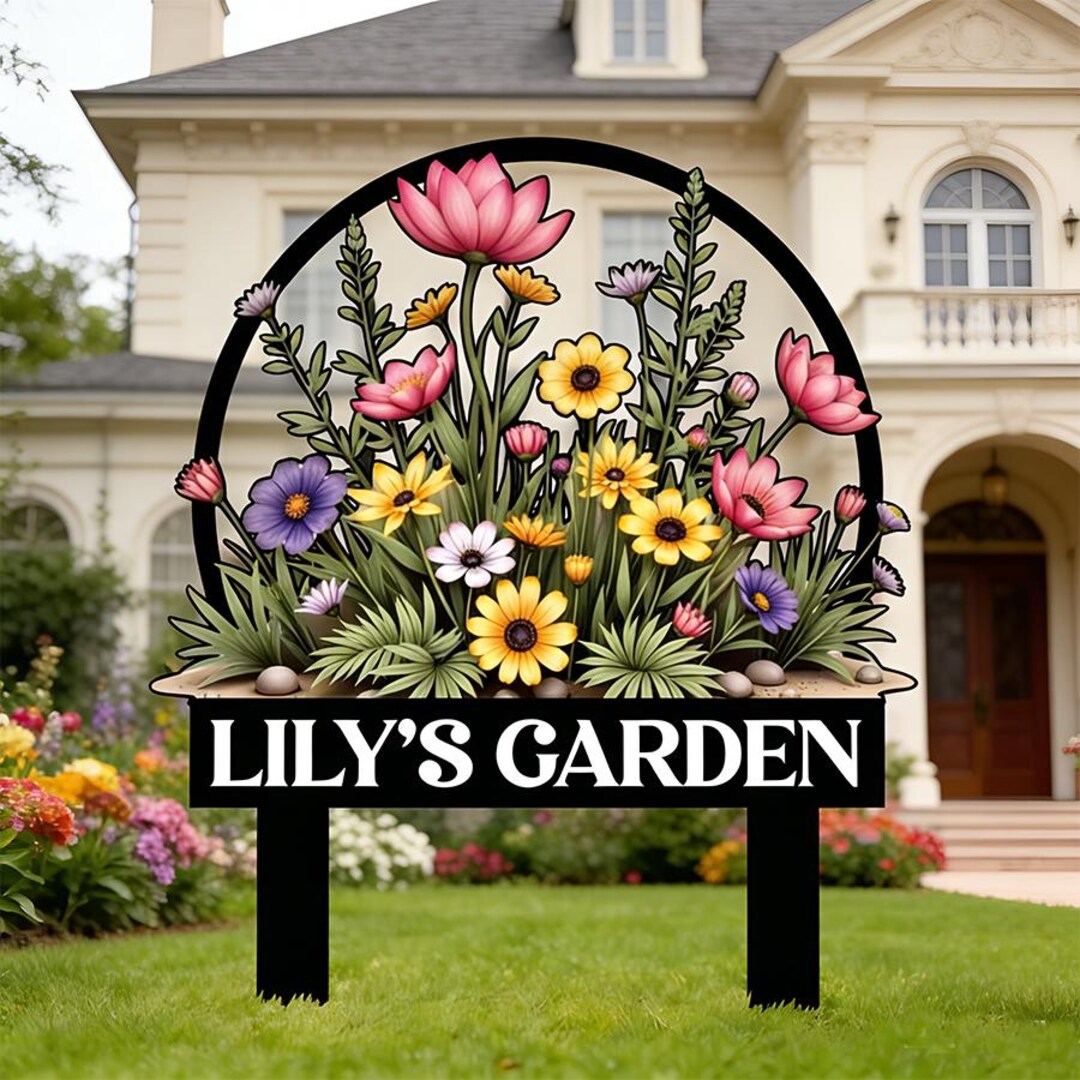Custom Garden Sign With Stake, Flower Design Personalized Garden Sign ...