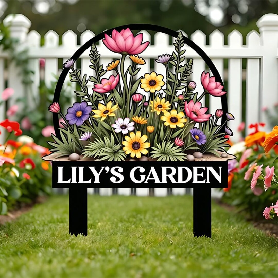 Custom Garden Sign With Stake,flower Design Personalized Garden Sign ...