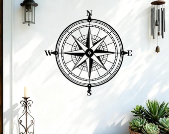 Metal Compass Rose Wall Art: Nautical Outdoor Decor,Compass Globe Metal Wall Art,Nautical Adventure Decor