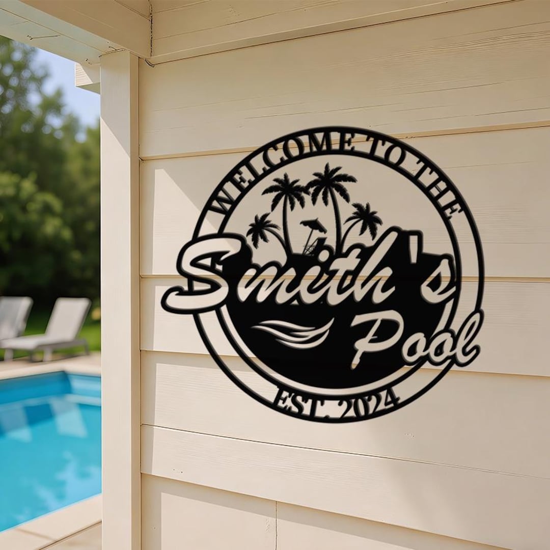 Personalized Metal Poolside Sign, Custom Tropical Pool Sign, Patio ...