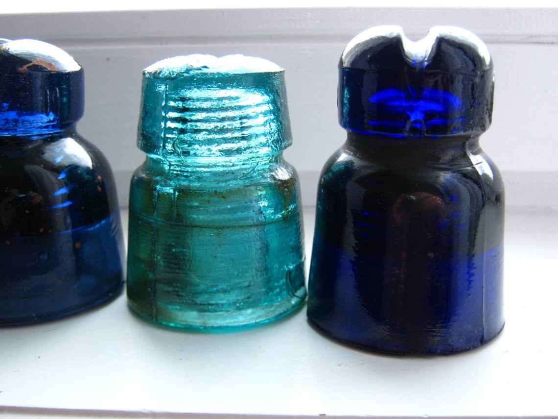 Set of 4 old vintage glass insulators 3 cobalt blue and 1 Etsy