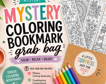 Mystery Coloring Bookmark Grab Bag | Assorted Designs, Colored Pencils Included