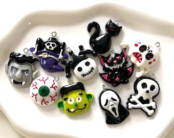 10-Piece Halloween Resin Charms, Spooky DIY Jewelry Supplies (Assorted Designs)