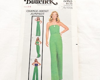 1970s Jumpsuit Sewing Pattern | Butterick 5363, Size 24