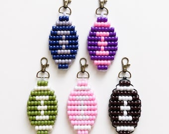 Handmade Pony Bead Football Keychain, Colorful Game-Day Bag Charm (Lobster Clasp)