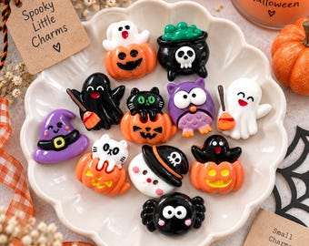 11pc Halloween Flat Back Charm Set, Spooky Resin Cabochons, DIY Craft Embellishments