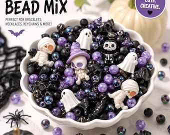 Halloween Bead Charm Mix, Purple Black Spooky Craft Supplies (3 oz)
