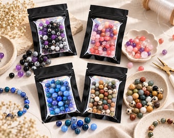 50pc 6mm Gemstone Bead Mix, Natural Stone Beads for Jewelry. Choose Color or Bundle.