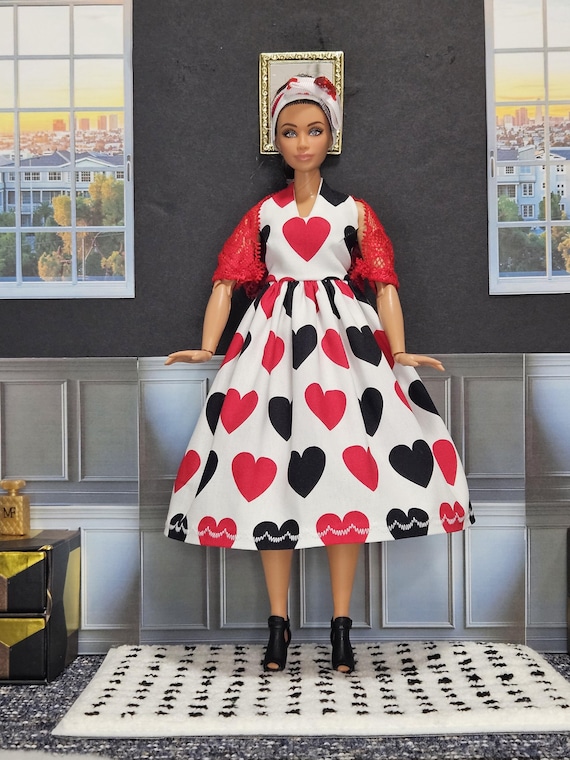Handcrafted Heart Themed Halter Dress and Accessories. for 11