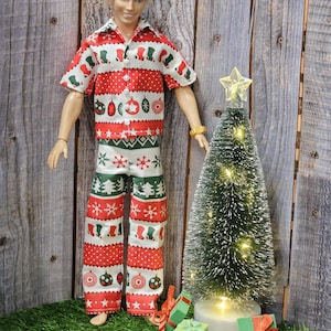 Christmas themed pajamas Handmade for 12&quot; male dolls like Ken