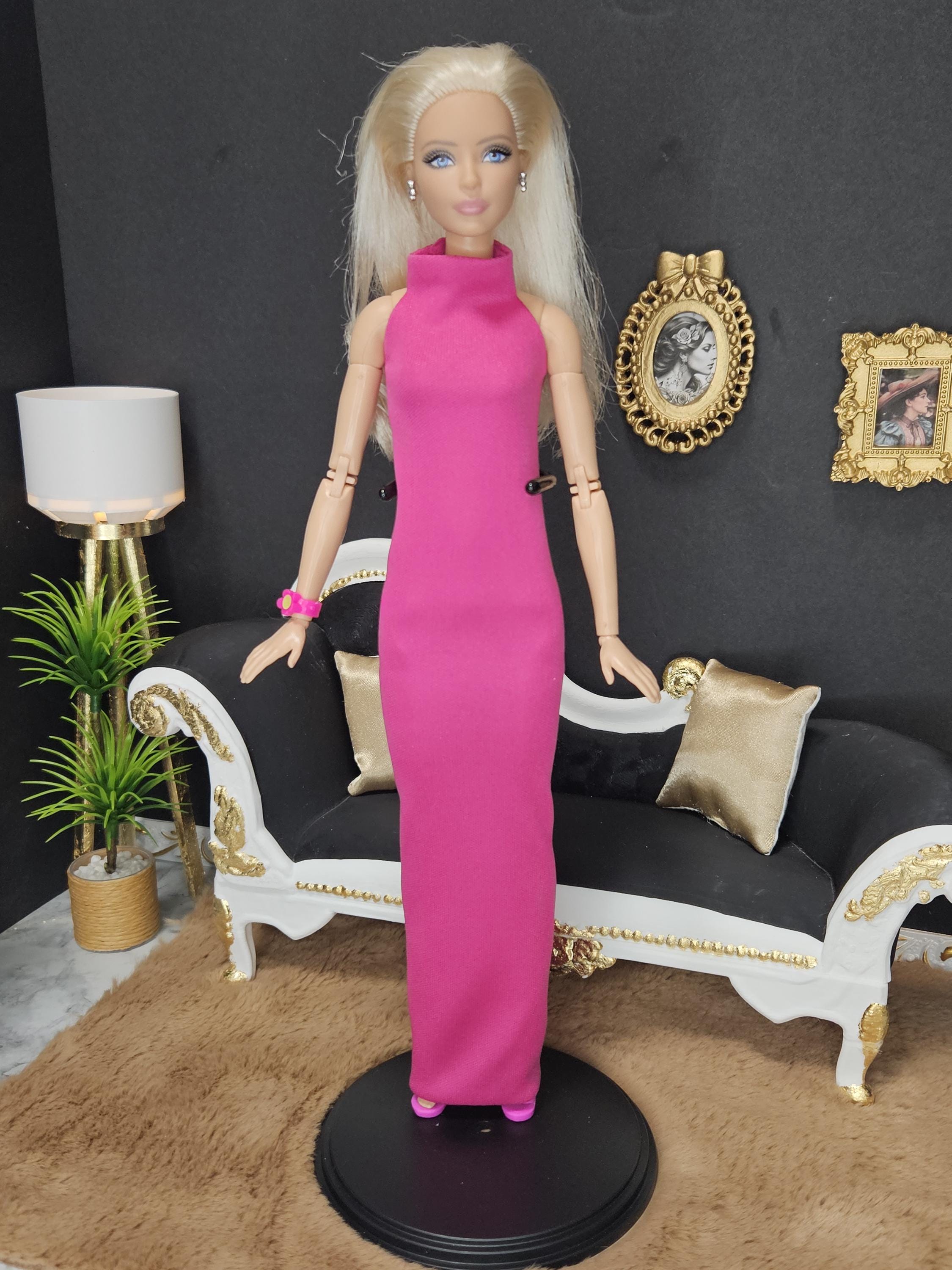 barbie fashionista white dress red pink flowers Pink and white Barbie dress – The Doll Tailor main image 1